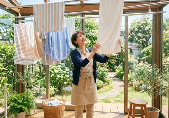 花粉や黄砂を気にせず庭を楽しむ。サンルームで叶える健康的で快適な暮らし
