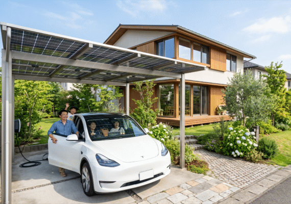 【EV時代の注文住宅】ソーラーパネル搭載カーポートで毎月の電気代・ガソリン代をガッツリ抑える方法