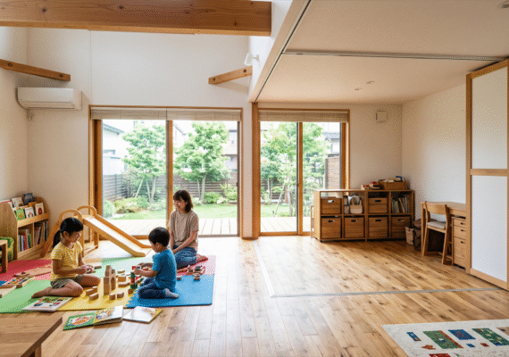 いつでも子どもの笑顔が見える。ワンフロアで家族の気配を感じる子育て世代の平屋・一軒家